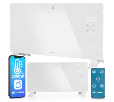 Конвектор обігрівач електричний Maltec CH7000DWB 2000 Вт ECO LED Wi-Fi пульт дистанційного керування зі скляною панеллю Білий