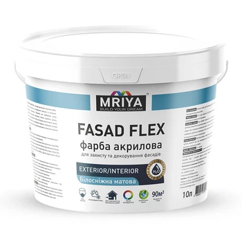 Краска акриловая Фасадная Белая матовая 10 л 12.6 кг FASAD FLEX ТМ MRIYA