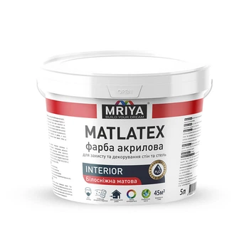 Краска акриловая Белая матовая 5 л 6.3 кг интерьерная стойкая к мытью MATTLATEX ТМ MRIYA