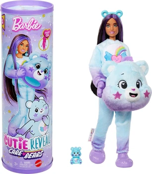 Лялька Barbie Cutie Reveal Care Bears Mini Bear - Барбі в плюшевому костюмі Ведмідь Яскрава мрія серія 2 з міні-ведмежа (JFV61) - Ігровий набір Mattel