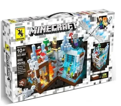 Конструктор LED Майнкрафт Minecraft Зима 868 деталей Деревня, крепость, ферма, битва+ человечки + свет