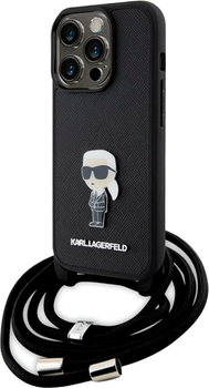 Etui Karl Lagerfeld Crossbody Saffiano Monogram Metal Pin Karl & Choupette do Apple iPhone 15 Pro Czarny (KLHCP15LSASKNPSK)
