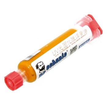 YUF Лак изоляционный Mechanic LY-UVH900, жёлтый, в шприце, 10 ml (LW UV curing solder proof printing ink)