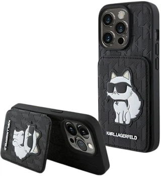 Etui Karl Lagerfeld Saffiano Cardslots and Stand Monogram Choupette do Apple iPhone 15 Pro Black (KLHCP15LSAKCNSCK)