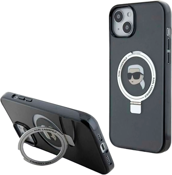 Панель Karl Lagerfeld Ring Stand Karl Head MagSafe для Apple iPhone 15 Plus/14 Plus Black (KLHMP15MHMRSKHK)