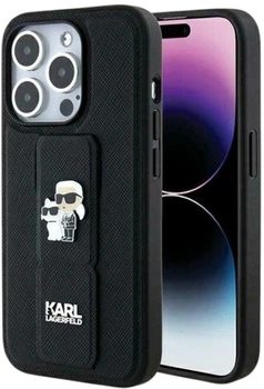 Etui Karl Lagerfeld Gripstand Saffiano Karl&Choupette Pin do Apple iPhone 15 Pro Max Black (KLHCP15XGSAKCPK)