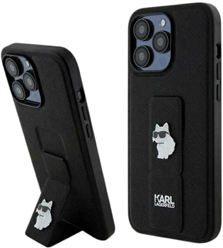 Etui Karl Lagerfeld Gripstand Saffiano Choupette Pin do Apple iPhone 13/13 Pro Black (KLHCP13LGSACHPK)
