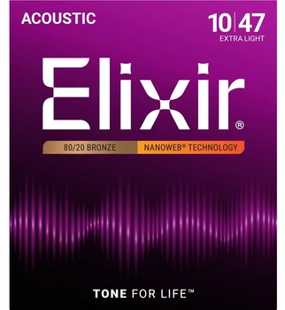 Струни для акустичної гітари Elixir 11002 Nanoweb 80/20 Bronze Extra Light 10/47
