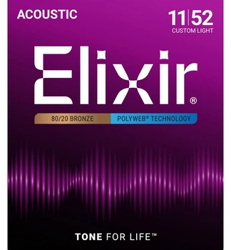 Струни для акустичної гітари Elixir 11025 Polyweb 80/20 Bronze Custom Light 11/52