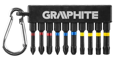 Біти GRAPHITE, набір 10шт, 1/4", ударні, PH,PZ,TX, 50мм, сталь S2, карабін (00124172)