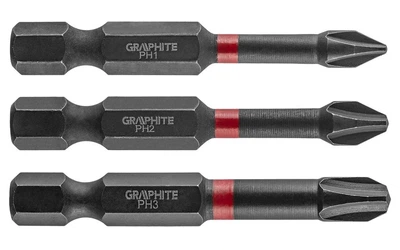 Біти GRAPHITE, набір 3шт, 1/4", ударні, PH, 50мм, сталь S2 (00124166)