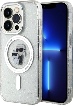 Etui Karl Lagerfeld Karl&Choupette Glitter MagSafe do Apple iPhone 15 Pro Transparent (KLHMP15LHGKCNOT)
