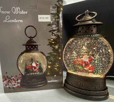 Новорічний нічник вінтажний ліхтар XMAS WDL-2103A/ 10083 LED-підсвічування зі «снігопадом» з мелодіями на Новий рік та Різдво