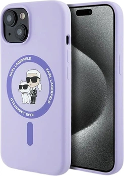 Etui plecki Karl Lagerfeld Silicone Karl&Choupette Heads Ring MagSafe do iPhone 15 Purple (3666339254322)