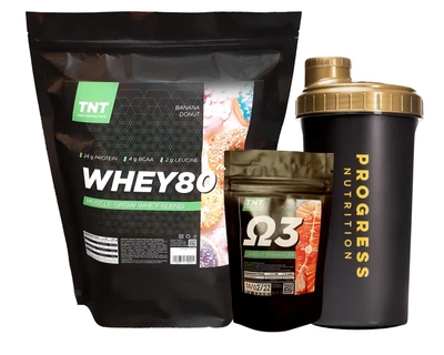 Протеин Whey 80 TNT Nutrition 2 кг Банан + Омега 3 + Шейкер