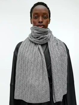 Шарф кашеміровий ARKET cable-knit cashmere scarf 1207827001 Сірий