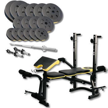 Набор Besport PowerPro 68кг с прямым грифом и скамьей WB-004
