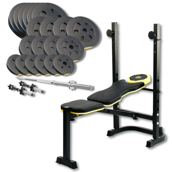 Набор Besport PowerPro 109кг с прямым грифом и скамьей WB-003