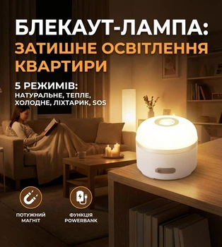 Аккумуляторная LED-лампа с Powerbank 3600 mAh, 5 режимов, магнит — для освещения при отключении света, белая