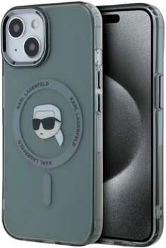 Панель Karl Lagerfeld IML Metal Karl Head MagSafe do Apple iPhone 15 Black (KLHMP15SHLSKIK)
