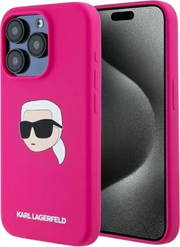 Панель Karl Lagerfeld Silicone Karl Head Print MagSafe для Apple iPhone 15 Pro Fuchsia (3666339257002)