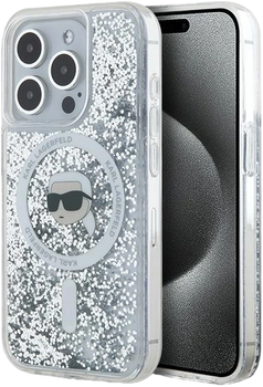 Панель Karl Lagerfeld Liquid Glitter Karl Head Magsafe do Apple iPhone 15 Pro Max Transparent (KLHMP15XLGKISGH)