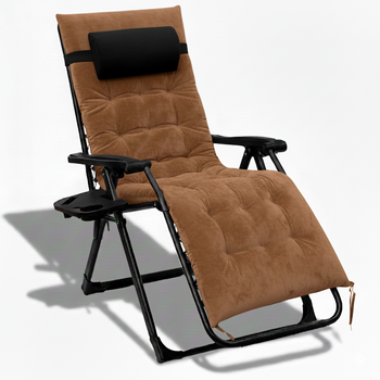 Кресло шезлонг LEOBRO Zero Gravity Premium Plus Brown Velvet 178 x 64 x 110 см, с подголовником и регулировкой спинки, коричневое