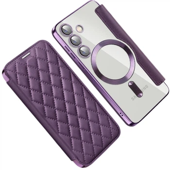 Чохол книжка Lingge Glass для Samsung Galaxy S24 FE з магнітним кільцем purple