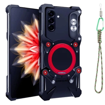Чохол Metal Cyber Bamper для Samsung Galaxy S25 FE з кільцем та шнурком-тримачем black