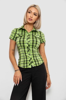 Сорочка жіноча в клітинку, колір салатовий, XL, 230R065
