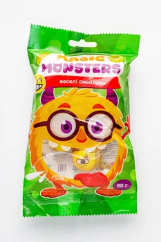 Желейні цукерки Magic Monsters «ВЕСЕЛІ СМАЙЛИКИ», з джемовою начинкою, 80г.