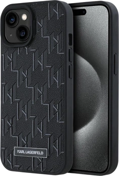 Etui plecki Karl Lagerfeld Leather Monogram Metal Logo MagSafe do Apple iPhone 15 / 14 / 13 Black (3666339253622)