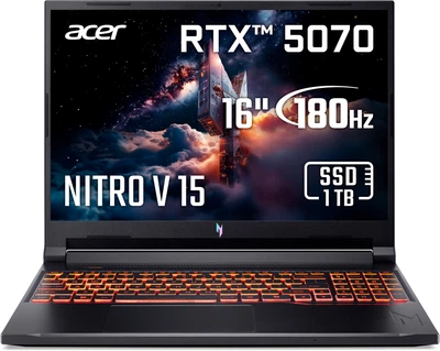 Ноутбук Acer Nitro V 16 AI ANV16-42-R4LP (NH.U1FEU.00A) Shale Black / 16" IPS WUXGA 180 Гц / AMD Ryzen 7 260 / RAM 32 ГБ / SSD 1 ТБ / RTX 5070, 8 ГБ / LAN