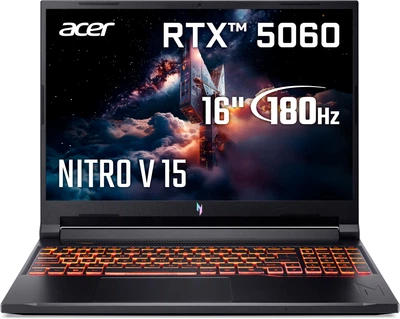 Ноутбук Acer Nitro V 16 AI ANV16-42-R235 (NH.U1GEU.002) Shale Black / 16" IPS WUXGA 180 Гц / AMD Ryzen 5 240 / RAM 16 ГБ / SSD 512 ГБ / RTX 5060, 8 ГБ / LAN