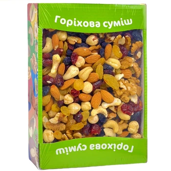 Горіхова Суміш Amanti Суміш Горіхів та Сухофруктів в Коробці (зелена) 500 г