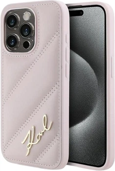 Etui Karl Lagerfeld Diagonal Quilted Script do Apple iPhone 15 Pro Pink (KLHCP15LPQDSMGP)