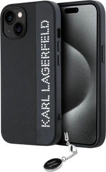 Панель Karl Lagerfeld Saffiano Rhinestones & Charm для Apple iPhone 15 / 14 / 13 Black (3666339257965)