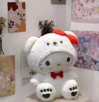 Мягкая игрушка Hello Kitty Хелло Китти в костюме медвежонка с красным бантом 25см
