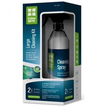 Спрей для очищення ColorWay Cleaning Kit, Large, OLED/LED/LCD/TFT, 550ml, microfibre*2 (CW-5500) (7323)