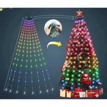 Гірлянда Кінський хвіст від USB, 2м, 10 ниток, 200LED + пульт / Смарт гірлянда / Розумна гірлянда на ялинку (9863)