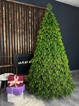 Штучна лита новорічна ялинка Арктик Люкс 2.3 м, пишна різдвяна ялинка з салатовими кінчиками та складною металевою підставкою, Зелена