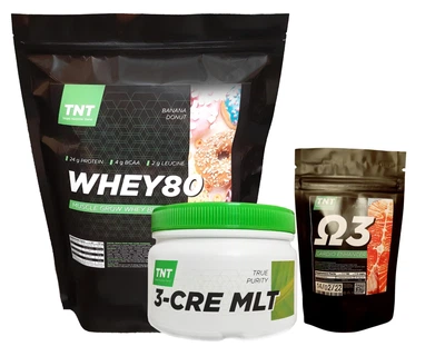 Протеин Whey 80 TNT Nutrition 2 кг Банан + Омега 3 + Креатин Малат 0,3 кг