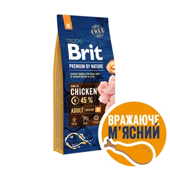 Корм для собак Brit Premium(Брит Премиум) Dog Adult M курица 15 кг