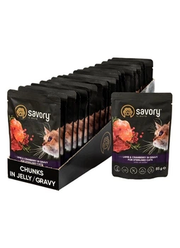 Упаковка влажного корма Savory Sterilised для стерилизованных кошек с ягнёнком и клюквой (кусочки в соусе) 22 шт х 85 г