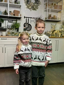 Свитер детский Ornament теплый с высоким горлом 7-8 лет 122-127 рост белый (26591)