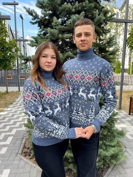 Светр Christmas Reindeer новорічний унісекс вовняний XL джинс (26589)