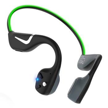 Костные беспроводные наушники Paramita DV68 Open Ear Спортивные Bluetooth наушники с костной проводимостью и влагозащитой IP67 Чёрный с зелёным
