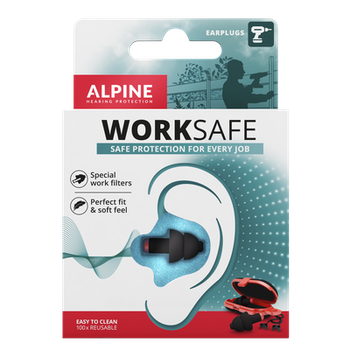 Беруши для работы Alpine WorkSafe SNR 23 дБ — профессиональные многоразовые противошумные беруши для производства с футляром и шнурком
