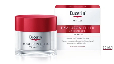 Денний крем для відновлення контуру обличчя Eucerin Hyaluron-Filler+Volume-Lift SPF 15. Об‘єм 50 мл.