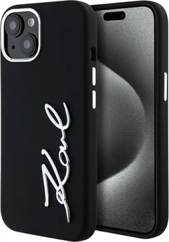 Etui plecki Karl Lagerfeld Silicone Metal Script Logo do Apple iPhone 15 Black (3666339253349)